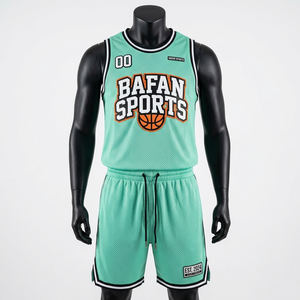 Mens Premium Mesh Jersey And Shorts <b>Set</b> 180 GSM Lightweight Breathable Mint Green Black Trim Custom Logo short <b>set</b> for men's - Product Image 1