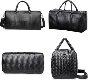 Bolsa de Viaje de Fin de Semana para Hombre, de Cuero Tejido, Gran Capacidad, Cierre de Cremallera, Diseño de Diamantes, Asa Suave - Product Image 2