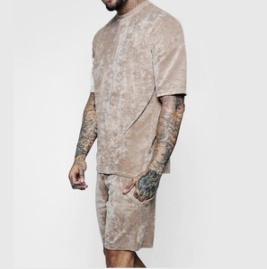 Ensemble de survêtement formel en velours pour homme, été, manches courtes, deux pièces, ensemble assorti en velours, respirant, 100% laine, RABUSH SPORTS - Product Image 2