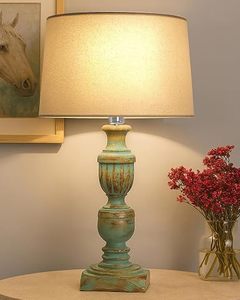 Vintage Wooden <b>Table</b> Lamp Distressed <b>Green</b> Accent Floor Lamp Farmhouse <b>Bedside</b> Reading Light for Living Room - Product Image 4