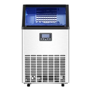 Machine à glaçons commerciale 100 lb/24h, capacité de stockage de 33 lb, 45 glaçons, 15 minutes, nouvelle pompe de drainage numérique LED, stockage de 500 kg de glace - Product Image 1