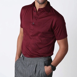 Camisa de punto 100% algodón para hombre, con logotipo personalizado, manga corta, cuello vuelto, teñido liso, antiarrugas, ropa casual, venta al por mayor - Product Image 4