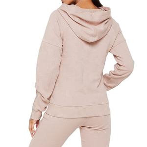 Ensemble de survêtement rose à capuche 100 % coton pour femme, manches longues, couleur unie, coupe décontractée, sweat-shirt et pantalon avec poches latérales - Product Image 2