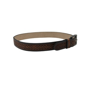 Ceinture en cuir véritable artisanale, motif panier, style western cowboy, décontractée, pour usage quotidien, boucle antique, unisexe - Product Image 5