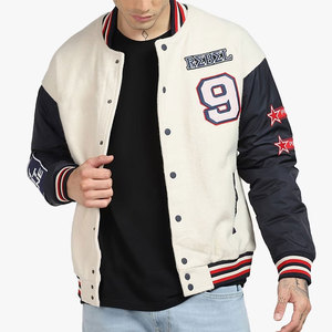 ผู้ผลิตจากปากีสถาน เสื้อแจ็คเก็ตเบสบอลทรงวาร์ซิตี้สำหรับผู้ชาย น้ำหนักเบา ขายดีที่สุด คอตั้ง ตกแต่งด้วยผ้าแบบแพทช์เวิร์ค สั่งซื้อจำนวนมาก สไตล์สตรีทแวร์ - Product Image 1