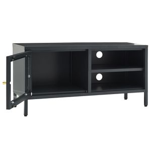 Meuble TV en acier thermolaqué anthracite avec verre trempé pour salon - Product Image 6
