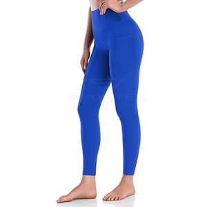 Leggings de yoga taille haute pleine longueur sans couture en Spandex et Nylon extensibles couleur unie pour femmes - Product Image 4