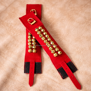 Ghungroo en velours marron à deux rangs plaqué, avec des clochettes en laiton, pour la danse Bharatnatyam, Kathak, Indienne - Product Image 2