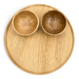 Plateau de service rond en bois artisanal avec bols |   Ensemble de service en bois pour collations et sauces |   Plateau rond multifonctionnel - Product Image 2