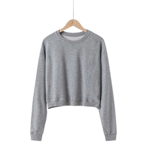 Unisex Crop Length Crew Neck Pullover Solid Color Knitted Sweatshirt Regular Fit Casual Autumn Wear 100% Cotton Long Sleeve - Product Image 2
