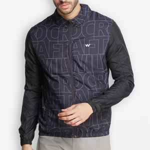 Men Windproof Printed <b>Racer</b> <b>Jacket</b> With Stand Collar And Zipper Closure Autumn Sporty Style Black Letter Pattern Polyester Shell - Product Image 1