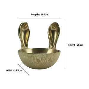 Bol en métal fait main avec des oreilles de lapin, design vintage poli, largeur 25,5 cm, pour la décoration de la maison - Product Image 3