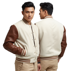 Chaqueta Varsity de Hombre con Mangas de Cuero PU, Cuello Camisero, Estilo Casual Universitario, Corte Regular para Otoño - Product Image 4