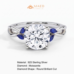 Bague en Moissanite Coupe Ronde, Bijou en Argent pour Femme, Pierre Verte, Motif Feuille, Cadeau de Mariage et Fiançailles, Bijoux Tendance, Élégance - Product Image 6
