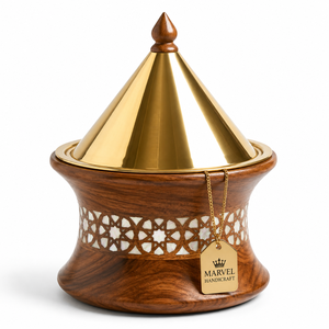 Marvel Handicraft Luxury Wooden Insulated Tagine Casserole with Gold Stainless Steel Lid Premium Hot <b>Food</b> <b>Server</b> Gift Serveware - Product Image 1