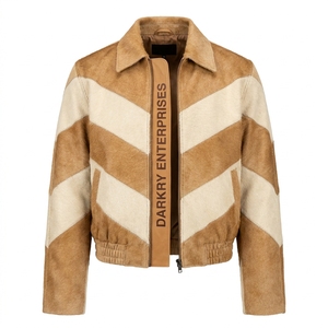 Cowhide Hair On Hide Chevron Men Bomber <b>Jacket</b> Custom Real Leather <b>Suede</b> Outerwear Coat Wholesale Varsity Winter B2B Supplier - Product Image 1
