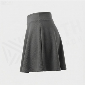 Jupe courte trapèze pour femme, taille élastique, tricotée, couleur unie, décontractée, plissée, en coton élasthanne extensible, confortable, toutes saisons - Product Image 3