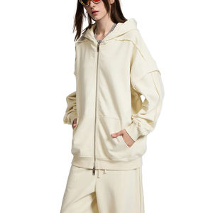 Sudadera con capucha personalizada con cremallera, 400GSM, extragrande, de tela gruesa, estilo desgastado, con diseño de collage y universitario, para hombre y mujer, con impresión de logotipo personalizado. - Product Image 2