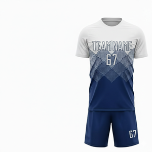 ชุดเสื้อฟุตบอลแบบซับลิเมชั่นสั่งทำพิเศษ ชื่อทีมชาย หมายเลข 67 สีน้ำเงินขาว ระบายเหงื่อได้ดี แขนสั้น ชุดยูนิฟอร์มทุกฤดูกาล - Product Image 2