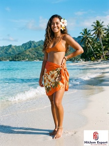 Paréo Hawaïen en Satin Tissé à Pois, Sarong Polynésien Imprimé Floral, Vêtement de Plage Léger pour l'Été - Product Image 2