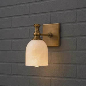 Brass Alabaster Sconce, Natural Stone Bathroom Light, Elegant Wall Lamp, Modern Vanity Lighting, Handmade Interior Fixture - Product Image 5