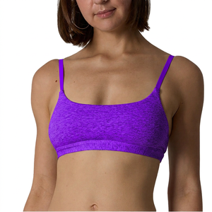 Soutien-gorge de sport gris sans coutures à col ras du cou pour femme, maintien moyen, respirant, en coton écologique, style simple uni sur le devant - Product Image 4