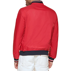 Chaqueta Roja para Hombre, Casual, con Cierre Frontal, Color Sólido, Cuello Alto, Poliéster, Chaqueta con Cuello Camisero - Product Image 4