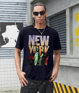 เสื้อยืดคอกลมแขนสั้นสีดำสำหรับผู้ชาย พิมพ์ลายนิวยอร์กซิตี้ ผ้าฝ้ายเจอร์ซีย์ 100% ทรงปกติ สวมใส่สบาย ดีไซน์พิมพ์ลายภาพถ่าย - Product Image 5