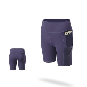 Shorts Deportivos de Cintura Alta para Mujer con Bolsillos, Secado Rápido, Tejido de Spandex y Poliéster, Shorts de Yoga para Entrenamiento, Color Negro Sólido, Corte Regular - Product Image 2