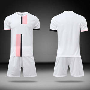 Ensemble de maillots de football personnalisés pour hommes, blanc et rose, col rond, manches courtes, 100 % polyester, évacuation de l'humidité, coupe classique - Product Image 3