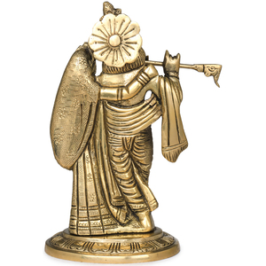 Estatua de latón de 5 pulgadas hecha a mano de Radha Krishna, escultura hecha en la India, ídolos elegantes - Product Image 4