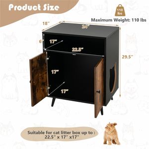 Lettiera per Gatti a Doppia Porta di Grande Capacità con Interno in Legno Marrone, Comodino e Tavolino d'Appoggio per Arredamento Soggiorno - Product Image 3