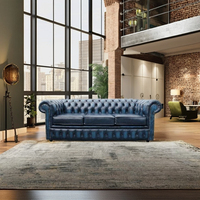 Canapé modulaire convertible contemporain en cuir véritable italien de luxe, capitonné, extensible et inclinable, bleu royal, moderne