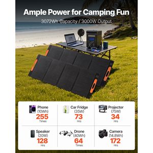 Station d'alimentation portable avec panneaux solaires 200W et générateur solaire 3000W, batterie de secours LiFePO4 3072Wh, station d'alimentation 15 pouces - Product Image 2