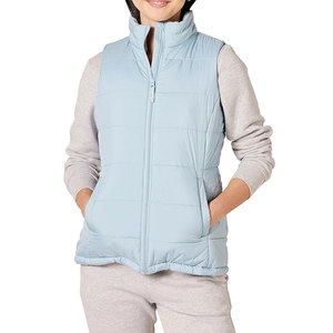 Gilet matelassé bleu clair pour femme avec fermeture éclair, col montant, vêtement d'extérieur décontracté, coupe-vent en polyester - Product Image 1