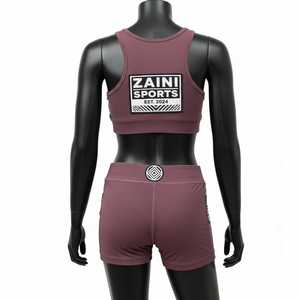 Ensemble short et haut pour femme en nylon et élasthanne GSM, rose poudré, avec panneau jacquard contrastant et logo thermocollé, en coton - Product Image 2