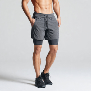 Pantalones cortos deportivos OEM de doble capa con cremallera, para gimnasio, fitness, ejercicio, 2 en 1, para hombre - Product Image 4