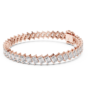 Pulsera de tenis clásica con diamantes cultivados en laboratorio de 7.5 quilates con corte esmeralda, engastada en oro rosa de 18 quilates, para uso diario, bodas o compromisos, para ella. - Product Image 1