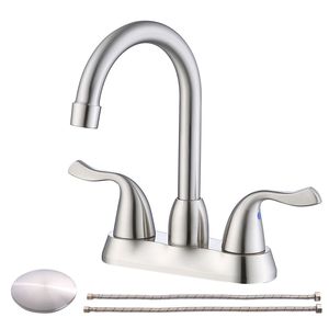 Rubinetto per lavabo camper in plastica a 2 maniglie senza piombo con scarico a scomparsa a 3 fori, finitura nichel spazzolato, tubi di alimentazione UPC - Product Image 1