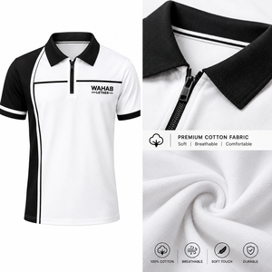 Chemise Homme Personnalisée Blanche et Noire à Fermeture Éclair, Couleur Unie, Bloc de Couleurs, Formelle, Tricotée, Respirante, en Coton, Séchage Rapide - Product Image 2