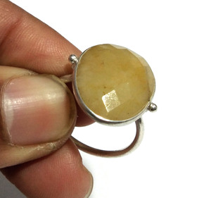 Anillo con Incrustaciones de Zafiro Amarillo Natural, Plata de Ley 925, Engaste en Bisel, Estilo Bohemio Ovalado, Anillo de Diseño para Unisex - Product Image 2