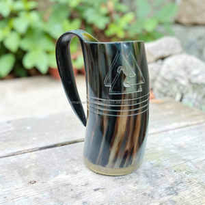 Premium <b>Extra</b> <b>Large</b> Viking Horn Tankard Polished Drinking <b>Mug</b> with Wooden Stand Eco Friendly Leakproof Camping Cup - Product Image 6