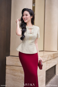 Women's Feminine Bow Detail Peplum <b>Blouse</b> Dobby Fabric SUVI Anti-Pilling Sequin Embroidery Shortsleeve Spandex / Polyester - Product Image 2