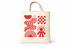 Bolsa de Mano de Lona de Algodón Premium de 300 g/m², Estilo Bohemio para Mujer, Estampado Abstracto Rojo, Ecológica, Reutilizable, con Logotipo Personalizado, Duradera, AMANI - Product Image 1
