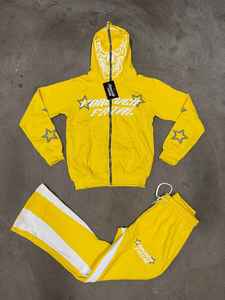 Forever Fatal Orange Hooded Tracksuit <b>Set</b> Full Zipper Sweatshirt and Pants with Skull Print and Stars for Kids Streetwear Style - Product Image 3