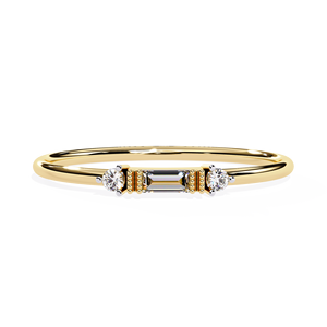 Bagues minimalistes en diamant pour femmes, diamants naturels 100% extraits de l'exploitation minière, baguettes et diamants ronds, or massif 18 carats, bagues empilables, fournisseur - Product Image 1