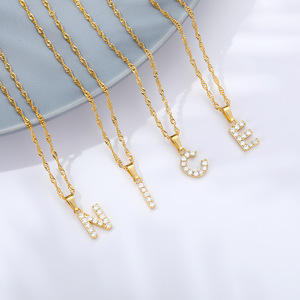 Collar de Cadena con Ondas de Agua de Cobre y Circonita de Lujo, con Colgante de Letra Inglesa Popular, para Colgantes y Dijes de Moda - Product Image 1