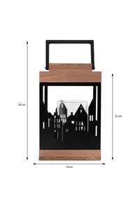 Wooden Top Metal Lantern With City Silhouette Design For Home Decoration - Product Image 4