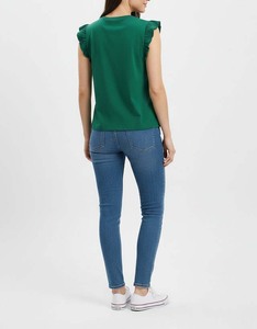 T-shirt décontracté en coton doux pour femme, sans manches, à volants sur les épaules, vert, 100 % coton, vente en gros, nouvelle collection - Product Image 2