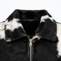 Nouvelle Veste Homme en Cuir de Vachette Respirante avec Logo Personnalisé, Col Montant Zippé, Patch en Fourrure Noire, Coupe Droite, Hiver
